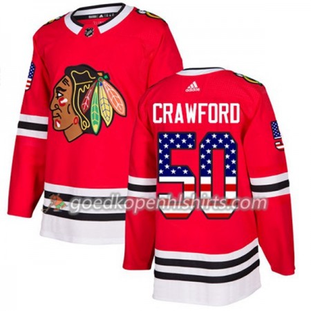 Chicago Blackhawks Corey Crawford 50 Adidas 2017-2018 Rood USA Flag Fashion Authentic Shirt - Mannen